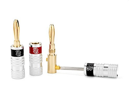 Sewell Silverback Banana Plugs, 6 Pairs Gold Plated Speaker Connectors | 24k Gold, Dual Screw Lock - size: 6 Pair (12 plugs)