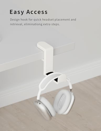 Headphone Hook Under Desk Holder 360-Degree Adjustable Rotation, White - color: Creamy White