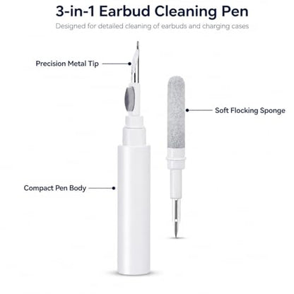 White Multi-Functional Earbud Cleaning Pen Kit, Wireless Earphone Cleaner Tool with Storage Case, Fluff Brush & Metal Pick for Bluetooth Earbuds Charging Case, Phone Port Camera Lens Cleaning Tool - color: White