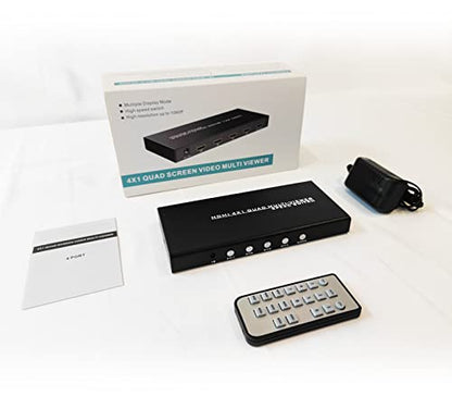 HDMI Multiviewer Switch 4x1, HDMI Quad Multiviewer Switcher 4 in 1 Out, Supports 4 Display Mode 1080@60Hz with IR Remote - size: 1080p 4x1 w/o KVM