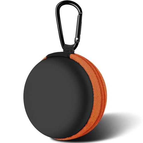 1 Pack Round Earbud Case Storage Bag with Carabiner, Orange | Travel kit, EVA earbud case, For Wired/Wireless Earphones, chargers, Tech pouch