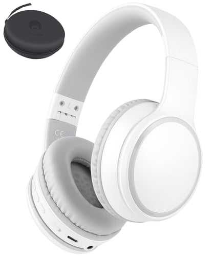 rockpapa E9 Over Ear Bluetooth Headphones for Kids Children Boy Girl Adult, Stereo Foldable Wired/Wireless Headphones with Microphone for School Travel Tablet PC TV, Include Case, White Grey - color: White Grey, style: with Case