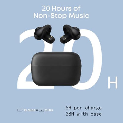 Open Ear Earbuds, Wireless Bluetooth with Clip-on Cuff Design, IPX4, 20+ Hours Battery (Black)