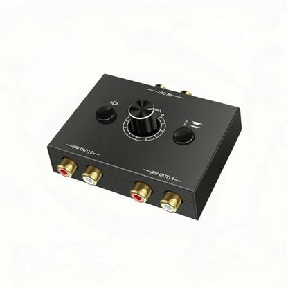 RCA Stereo Audio Switcher R/L Audio Selector Splitter 2(1)-in-1(2)-Out Audio Selector Switch Box with One Key Mute and Switch Compatible Active Speaker,PC,Ipad,etc