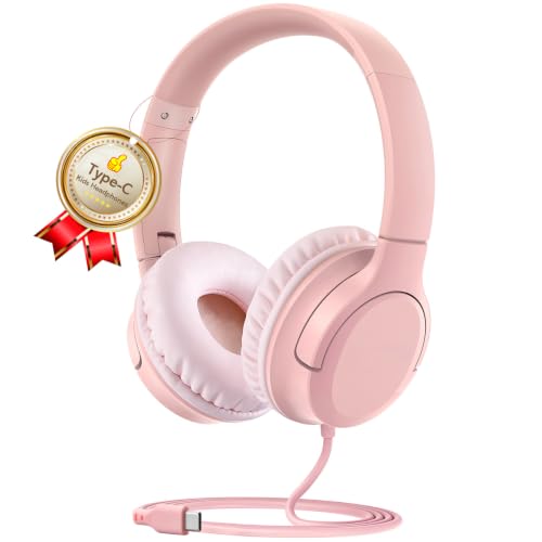 DyBaxa Kids Headphones,Wired On-Ear Foldable Headphones for Kids,Light Pink - color: Light Pink