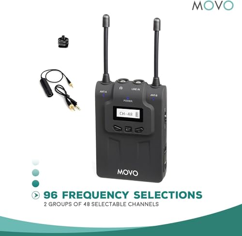 Movo WMIC80 UHF Wireless Handheld Microphone System with 2 Handheld Mics with intergrated Transmitters, Portable Receiver, & Shoe Mount for DSLR Cameras (330' Range)