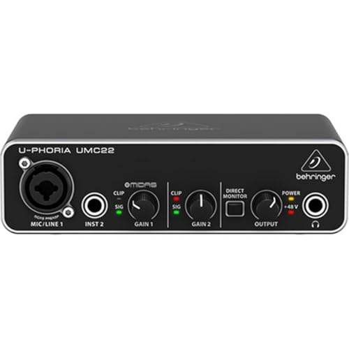 Behringer UMC22 Audiophile 2x2, 48 kHz USB Audio Interface with Midas Mic Preamplifier | For Recording Microphones and Instruments - size: Small