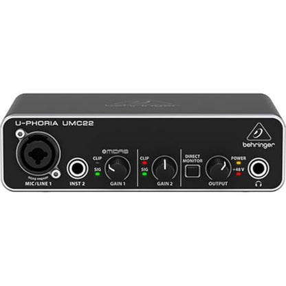 Behringer UMC22 Audiophile 2x2, 48 kHz USB Audio Interface with Midas Mic Preamplifier | For Recording Microphones and Instruments - size: Small