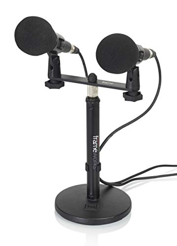 Gator Frameworks 1-to-2 Mic Mount Bar with Standard 5/8-Inch Thread Suitable for Most Microphone Stands Boom Arms (GFWMIC1TO2) - style: (2) Microphone Mounts