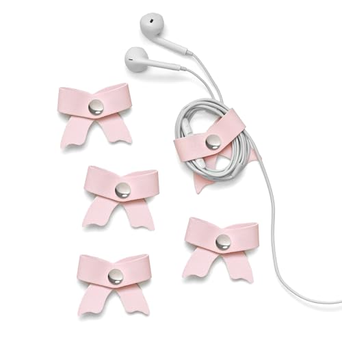 SenseAGE 5 Pack Cord Organizer, Bow Cord Keeper, Cable Organizer USB Holder, Leather Cable Management, Cable Straps, Earphone Winder, Storage Straps for Electronics, Earbuds, Small, Pink - color: Pink, size: Small