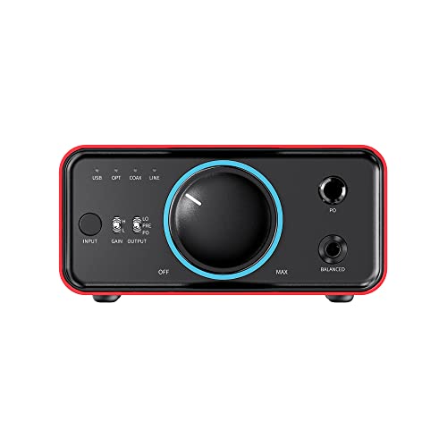 FiiO K7 Full Balanced HiFi DAC Headphone Amplifier AK4493S*2, XMOS XU208 PCM384kHz DSD256,USB/Optical/Coaxial/RCA Inputs, 6.35mm/4.4mm Output - color: Red