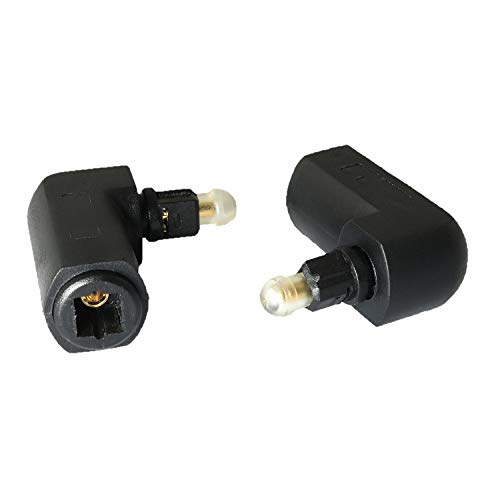 RLECS 2pcs Toslink Right Angle Digital Optical Audio Cable Adapter Male to Female 90 Degree 360 Rotates for Toslink Optical Cable TV Adapter