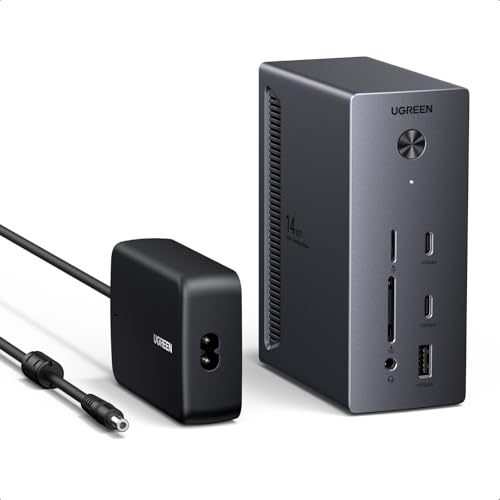 UGREEN USB C Docking Station Triple Monitor, 2xHDMI+DP, Only for Win Host | 14-in-1, Single 8K DP/ 4K HDMI, 100W PD, Gigabit Ethernet, SD/TF 3.0, 3.5mm Audio, 140W Power Adapter, Revodok Pro 314 - style: 2HDMI+DP