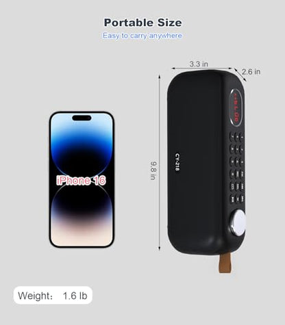 Portable Bluetooth Speaker FM Radio Digital, Support USB/SD Card MP3 Music Player/AUX/REC, Build-in 3000mAh Rechargeable Battery, 10W Powerful Speaker and Earphone Jack for Indoor Outdoor