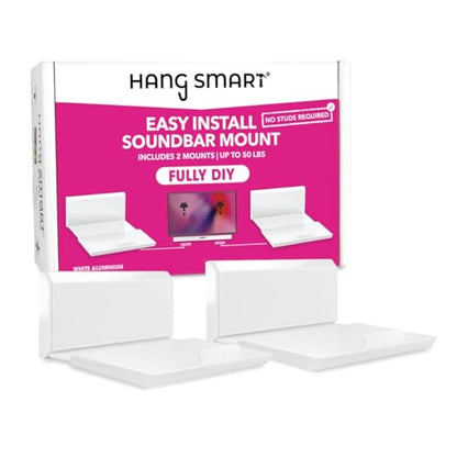 HangSmart TV Soundbar Mount NO Stud Easy Install, DIY Universal Sound Bar Wall Mount Bracket, Holds up to 50LBS, Multi-Purpose fits Most Soundbars, Include Hardware (White, 2) - color: White, size: 2 Pack