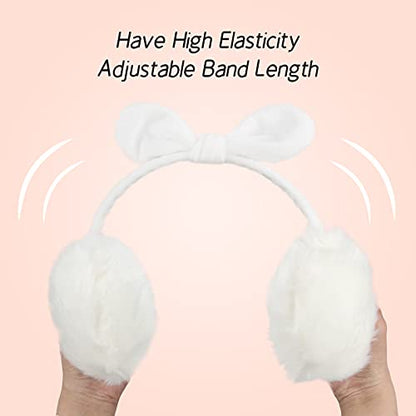 POXIMI Women Winter Earmuffs Girl Ski Adjustable Ear Covers for Kid Cute Bow Ear Warmer Outdoor Earmuff Fleece Lining - color: B-white