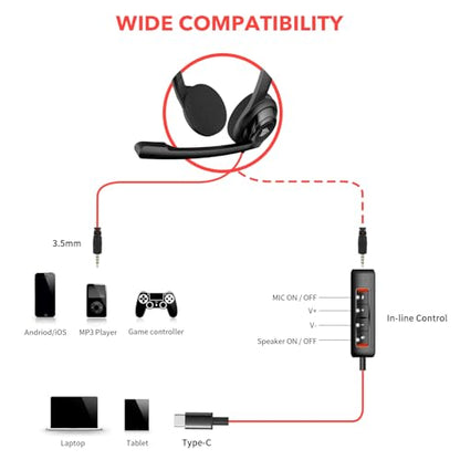 NUBWO HW02 USB C/3.5mm Headset with Mic for Laptop, Phone,Headphones with Noise Cancelling Microphone for Computer, On-Ear Wired Office Call Center Headset for Boom SkypeWebinars, in-line Control | Headphones with Microphone for Computer, Laptop, Phone, O