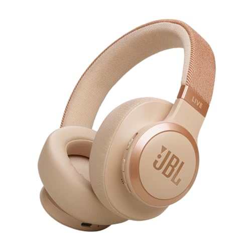 JBL Live 770NC - Wireless Over-Ear Headphones with True Adaptive Noise Cancelling with Smart Ambient, Up to 65 Hours of Battery Life, Comfort-fit Fabric Headband & Carrying Pouch (Sandstone) - color: Sandstone