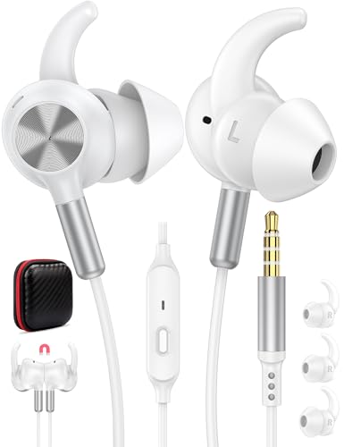 TOPAUX 3.5mm Jack Earphone 5FT Wired Earbuds Anti-Loose Wingtip - color: White