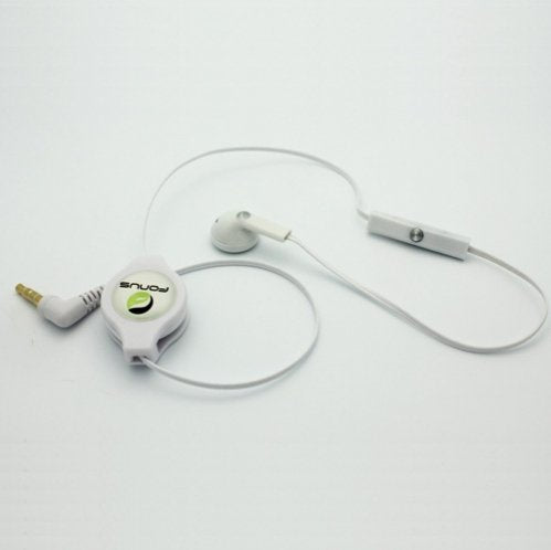 White Retractable 3.5mm Mono Handsfree Headset Earphone Single Earbud with Microphone for Barnes & Noble Nook Classic (1st Edition), NOOK Color, NOOK HD, NOOK HD+, NOOK Tablet, Barnes & Noble Simple Touch, Dell Venue 8 / Venue 8 Pro