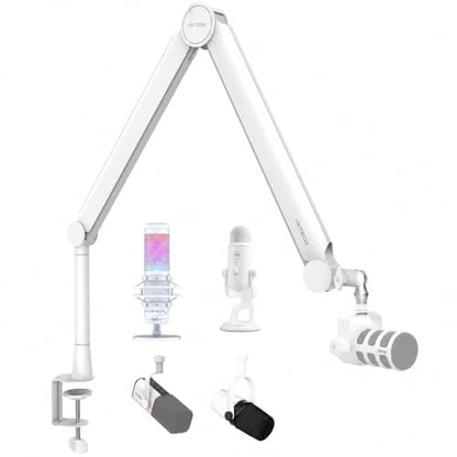Mic Arm White Premium Boom Arm 360° Rotatable Microphone Arm Stand with Desk Mount Fully Adjustable Sturdy and Universal VALIANT WHITE Model - color: 4 VALIANT WHITE