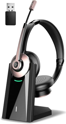 Earbay Wireless Headset, Bluetooth Headset with Microphone Noise Canceling & USB Dongle, Wireless Headphones with Mic Mute/Charge Dock for Remote Work Computer Cell Phone Office Call Meetings Teams