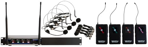 VOCOPRO Digital-Quad-B-500 Four Channel UHF Wireless Mic System Configured with Clip-on Bodypacks to use Headset andLapel Microphones - DIGQUADB500