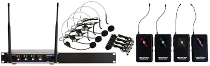 VOCOPRO Digital-Quad-B-500 Four Channel UHF Wireless Mic System Configured with Clip-on Bodypacks to use Headset andLapel Microphones - DIGQUADB500