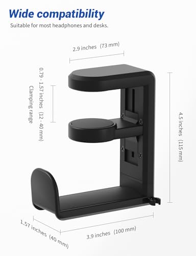 Headphone Hook Under Desk Holder 360-Degree Adjustable Rotation, Black - color: Black