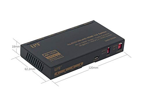 u9 ViewHD UHD1X2SA 1 in 2 Out 1x2 HDMI 2.0 HDCP 2.2 Splitter with 4K to 1080P Down Scaler and Audio Extractor 4K60Hz HDR Dolby Vision 3.5mm / Optical and HDMI Audio Output to HDMI AVR Receiver - color: 1x2 with Audio, size: v2.0 | 4K@60Hz