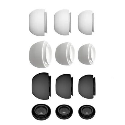 6 Pairs Replacement Ear Tips for AirPods Pro 1/2 Gen, Silicone Eartips with Noise Reduction Hole, White & Black S/M/L, Fit Charging Case