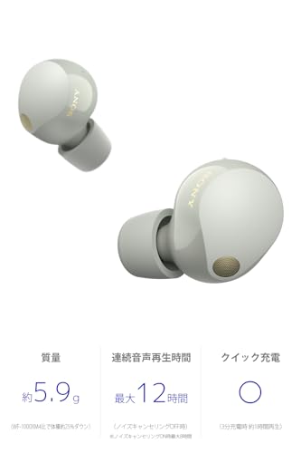 Sony WF-1000XM5 True Wireless Noise-Canceling Earbuds, Alexa Built-in, Bluetooth, in-Ear Headphones, Up to 24h Battery, Quick Charge, IPX4, Works with iOS & Android - Silver/Gold International Version - color: Silver