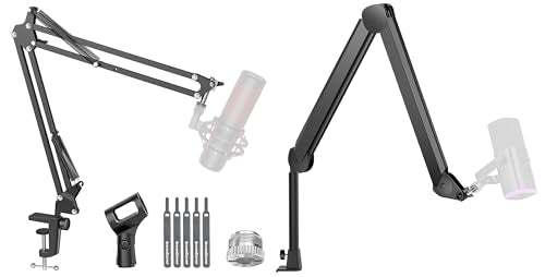 InnoGear Mic Stand Set, Boom Arm & Boom Arm with Cable Management Channels Height Riser for Blue Yeti FIFINE AM8 K669B HyperX QuadCast S SoloCast AT2020 Shure SM7B MV7 and Other Mics