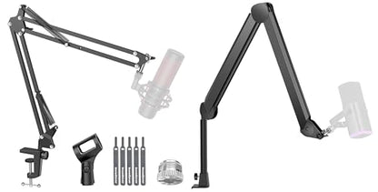 InnoGear Mic Stand Set, Boom Arm & Boom Arm with Cable Management Channels Height Riser for Blue Yeti FIFINE AM8 K669B HyperX QuadCast S SoloCast AT2020 Shure SM7B MV7 and Other Mics
