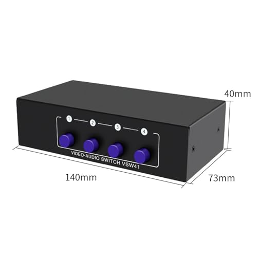 Audio Switcher 4 Way AV RCA Selector Switch Splitter Video Audio Adapter Metal Case Portable Design Suitable for Game Consoles DVD Player