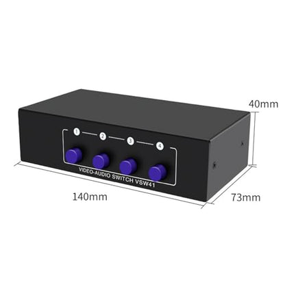 Audio Switcher 4 Way AV RCA Selector Switch Splitter Video Audio Adapter Metal Case Portable Design Suitable for Game Consoles DVD Player