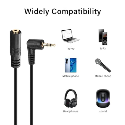 Right Angle 2.5mm Audio Aux Cable,90 Degree 2.5mm Male to Female TRS Stereo Audio Extension Cable for Smartphone,Headphone,Mp3 Player（0.3M）