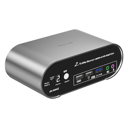 2 Computers 3 HDMI Monitors KVM Switch 8K@60Hz Triple Monitors, Wired Remote and Hotkey Switching, EDID, Audio and Microphone, Aluminum Alloy Shell,Digital Display, HDR10 with Cables - style: 2 PCs 3 HDMI Monitors 8K60