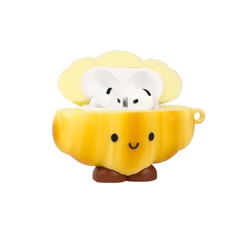 Cute Case for AirPods 4th Generation, for AirPods 4 Wireless Earbuds, XMBYGY Silicone Cartoon Charging Case Shockproof Protective Headphones Cover with Carabiner for Man Woman Teen - color: Croissant