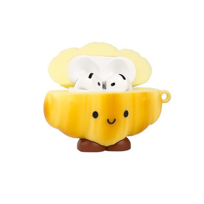 Cute Case for AirPods 4th Generation, for AirPods 4 Wireless Earbuds, XMBYGY Silicone Cartoon Charging Case Shockproof Protective Headphones Cover with Carabiner for Man Woman Teen - color: Croissant