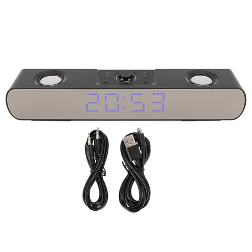 Zunate Bluetooth Soundbar for PC/Laptop - HiFi Gaming Speaker with USB, AUX, Built-in Subwoofer, FM Radio & Alarm Clock (Black) - color: Black