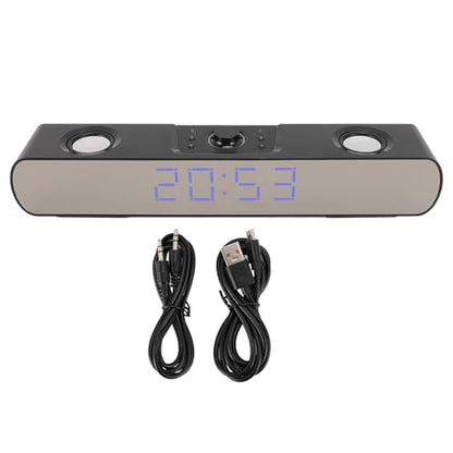 Zunate Bluetooth Soundbar for PC/Laptop - HiFi Gaming Speaker with USB, AUX, Built-in Subwoofer, FM Radio & Alarm Clock (Black) - color: Black