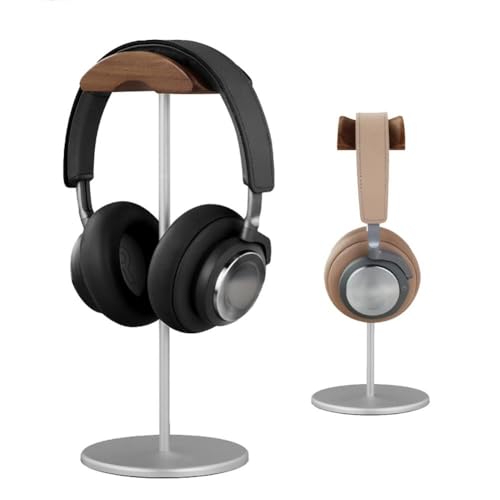 Micool Headphone Stand, Aluminum & Wood Holder with Heavy Stable Base, Universal Gaming Headset Stand for Desk, Compatible with All Over-Ear Headphones