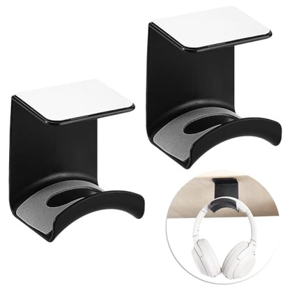 AHANDMAKER 2 Pack Headphone Stand for Desk Headphone Holder with Adhesive Gaming Headphones Hanger Under Desk Shelf Mounting Hooks for Bedroom Gaming Setup Organization, Black - color: Black