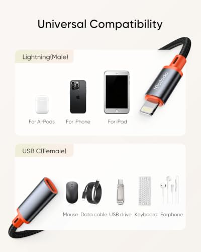 mcdodo 4 in 1 USB-C to Lightning OTG Adapter with Charging/Audio/OTG Function Type-C Female to Lightning Male Cable Adapter Fit for iPhone/iPad/AirPods/MacBook