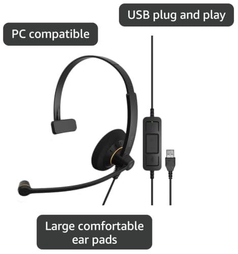EPOS Sennheiser SC 30 USB ML (504546) - Single-Sided Business Headset | For Skype for Business | with HD Sound, Noise-Cancelling Microphone, & USB Connector (Black)