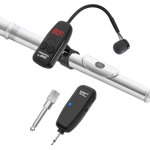Wireless Microphone,UHF Wind Instrument Clip Microphones for Flute | Rechargeable Receiver and Transmitter Mic System, 130ft Range with Digital Screen, Great for Flute Piccolo Clarinet - color: Black4