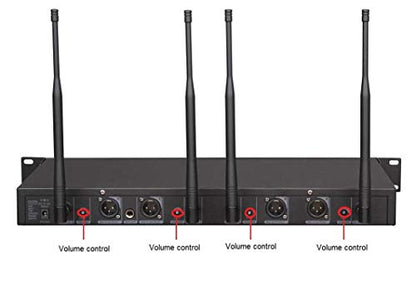 GTDaudio 4x800 Channels UHF Diversity Wireless Microphone System | Cordless Lavalier/Lapel/Headset, 400fts Range, 4 Body Packs