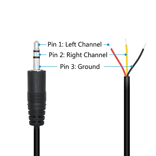 3.5mm Male Plug to 3Pin Bare Wire Open End Cable 1.6FT, TRS 3 Pole 1/8'' | 3.5mm Audio Plug Stereo Audio Wire, Auxiliary Audio Connector Jack, for 3.5mm Earphone Microphone DIY Cable Repair - 4Pcs - color: 3.5mm Male Plug TRS 3 Pole - 0.5M/1.6FT
