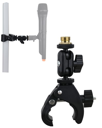 Mic Crab Clamp Microphone Mount with Double Ball Head Adjustment 1/4" to 5/8" Copper Screw, Fits Mic Stand, Drum Stand, Desktop Shelf